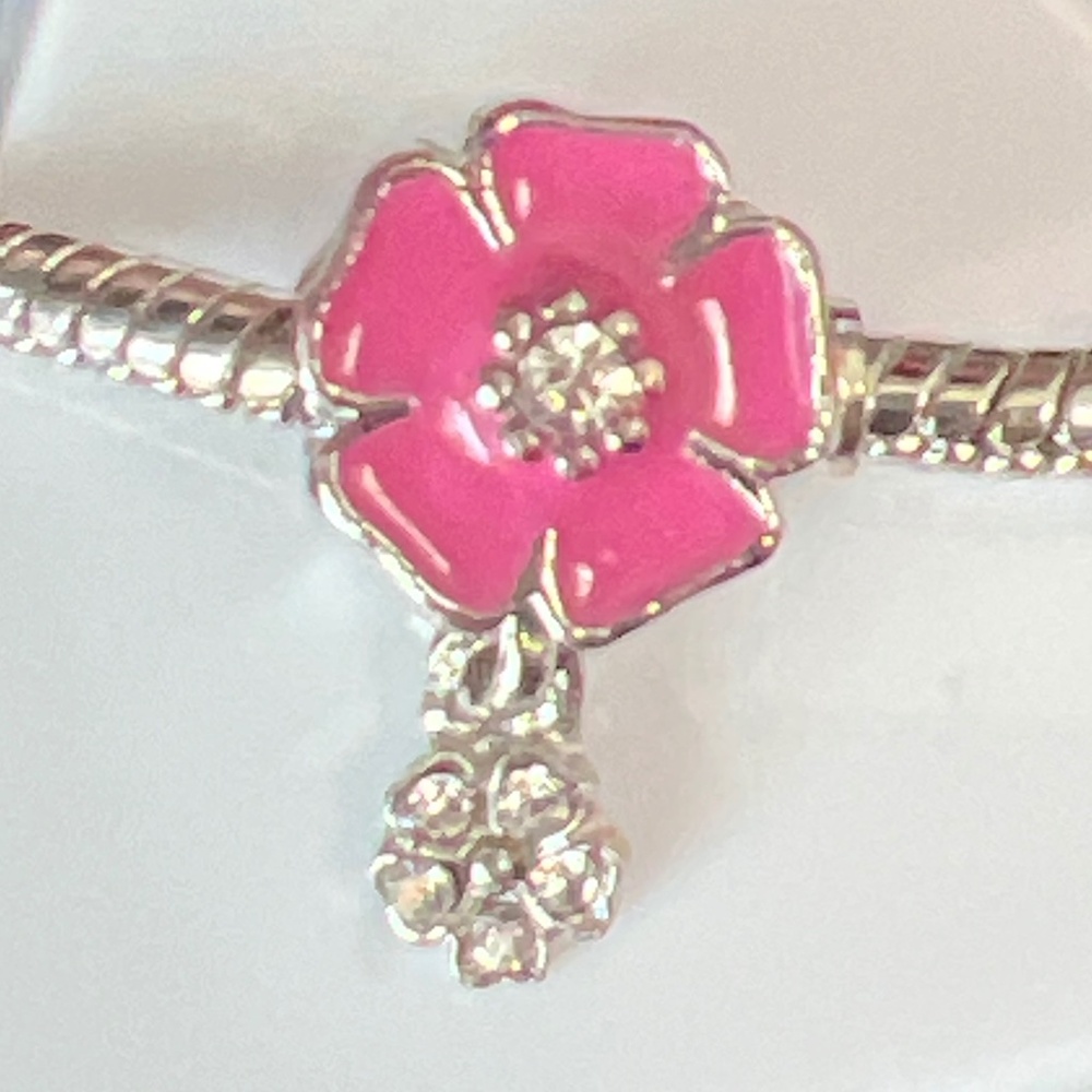 New Pink Flower Charm for snake chain Bracelet or Necklace